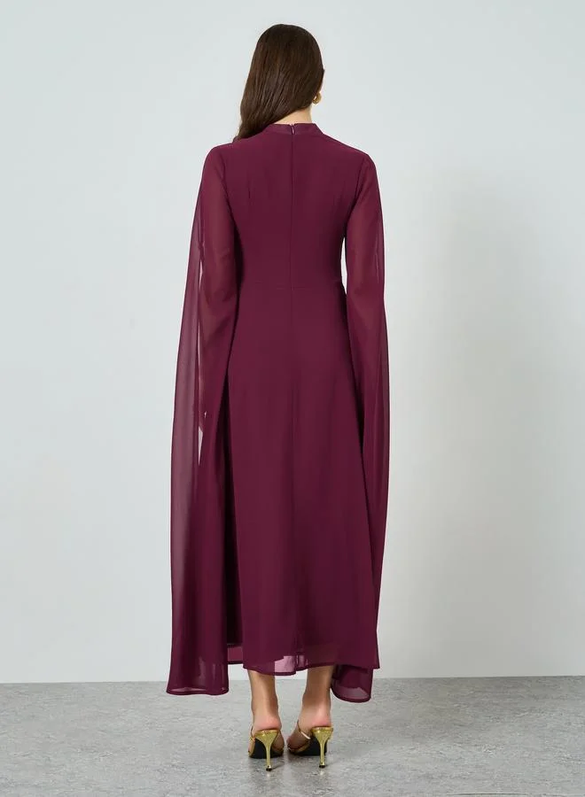 Styli  Women Magenta Maxi Dress with Slit Sleeves for Women | Best Price UAE